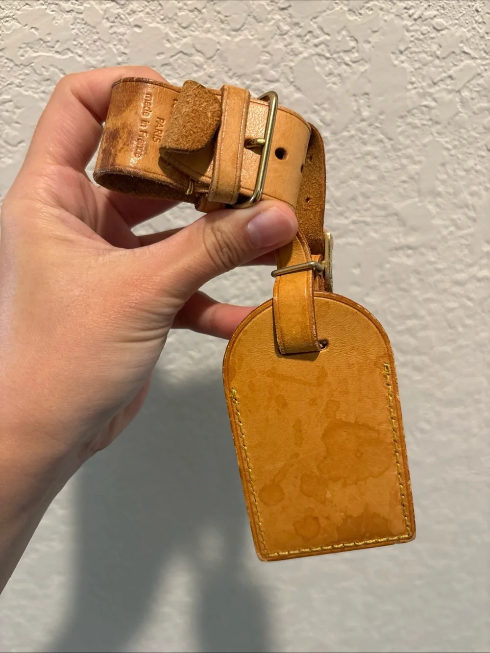 Louis Vuitton Brown/Tan Leather Luggage Tag with Gold-Tone Buckle